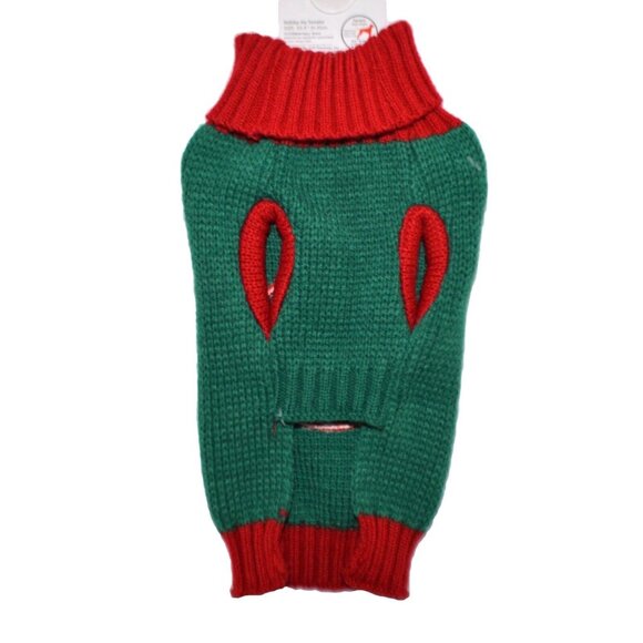 Dog Knit Sweater Coat XS Embroidered Happy Christmas Ornament Green and Red - Picture 2 of 3